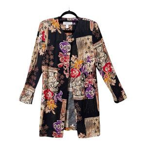Algo Vintage Long Sleeve Patchwork One Button Floral Duster Cardigan Size 10